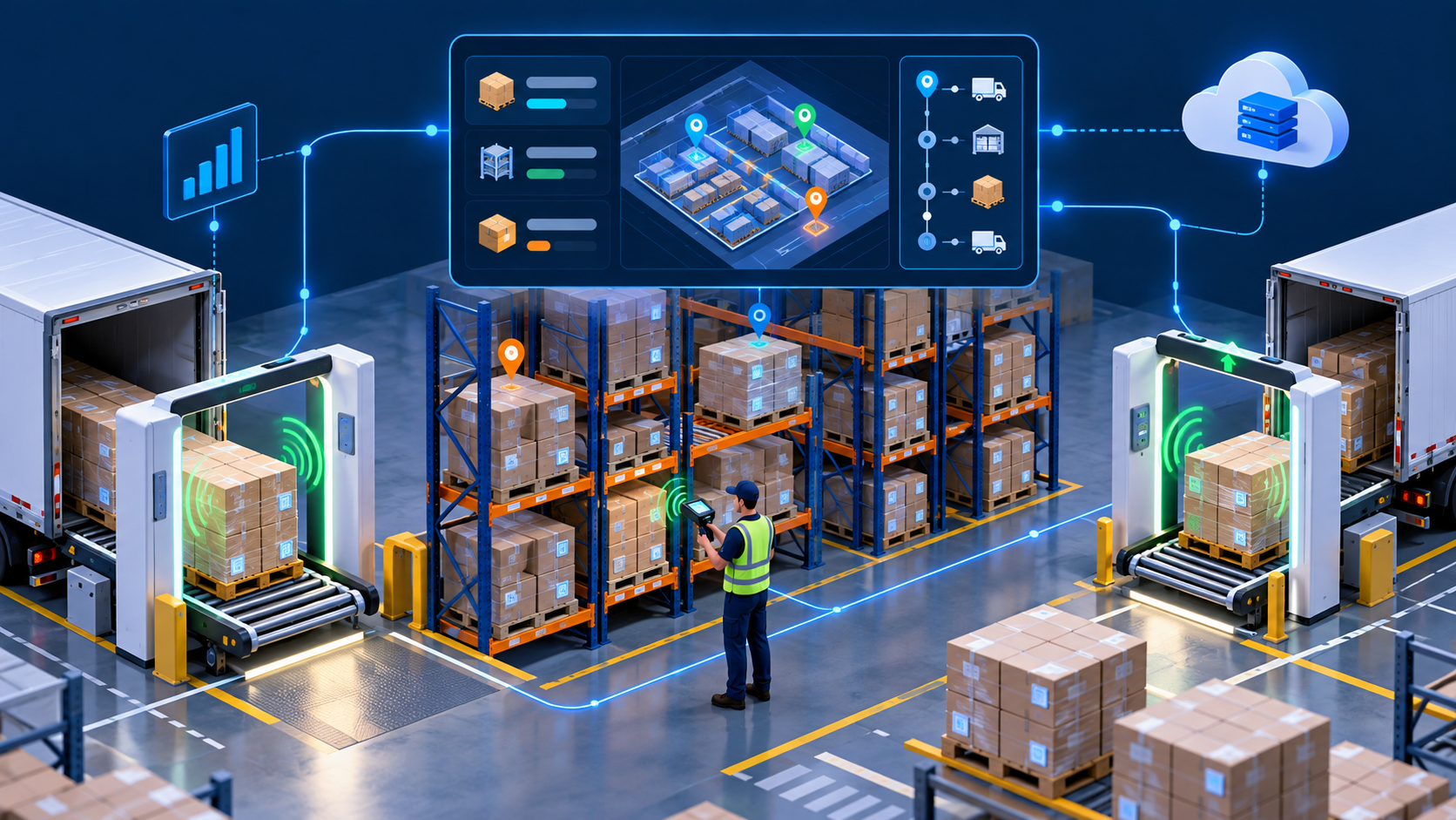 BrilliantWMS RFID warehouse inventory tracking illustration