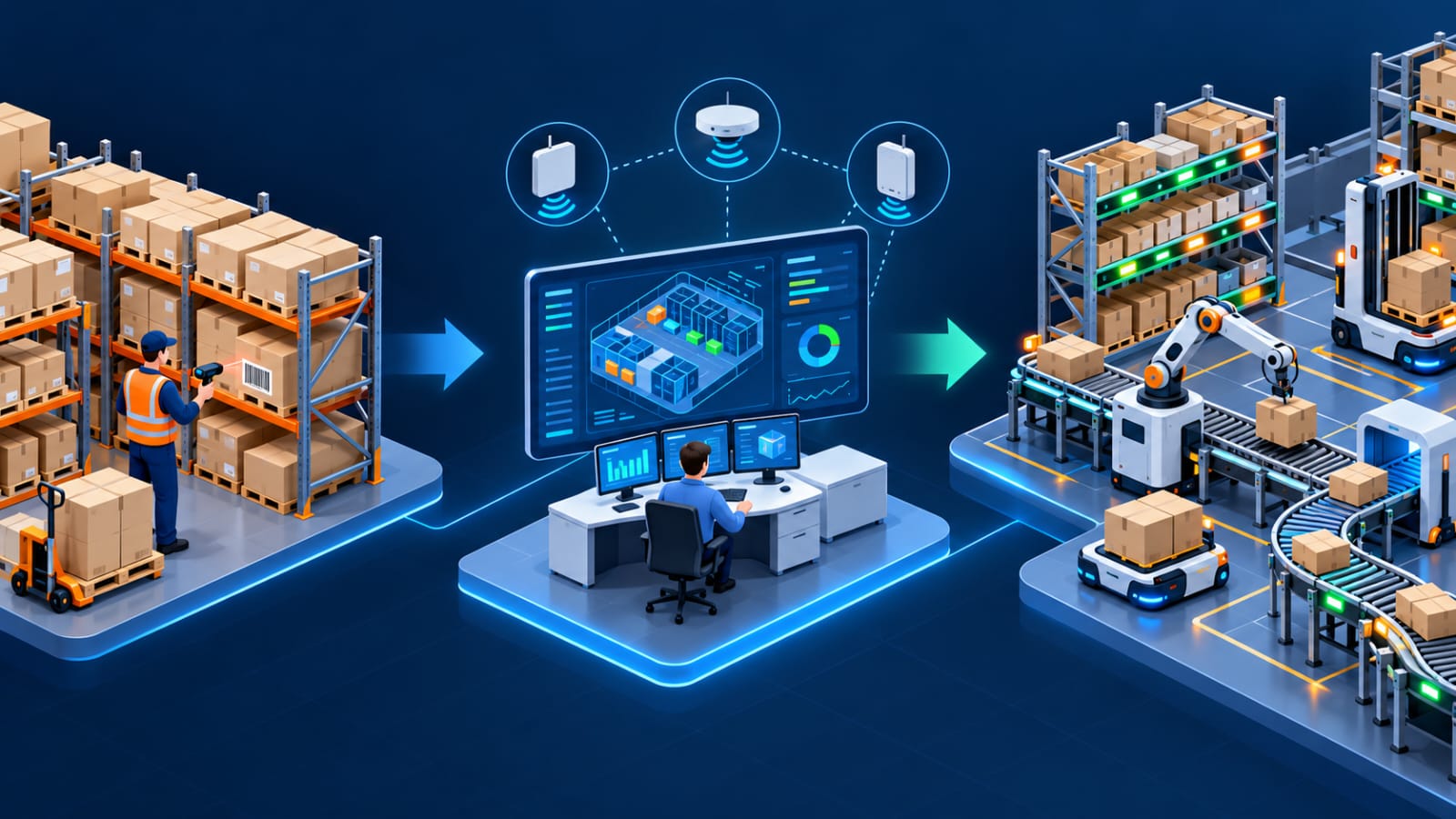 Smart warehouse automation roadmap illustration